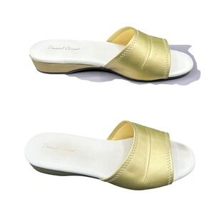 VTG Daniel Green Dormie Gold Metallic Slide Slippers Womens 7M Low Wedge